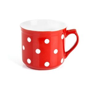 Puodelis raudonas taškuotas 660 ml